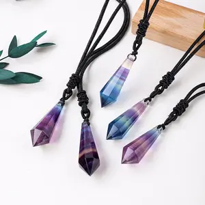 Rainbow Fluorite Necklace Pendant Healing Natural Crystal Stone Gemstone Gorgeous Energy Jewelry Souvenir Valentine Anniversary Love Girlfriend Boyfriend Christmas Halloween Birthday Gift New Year