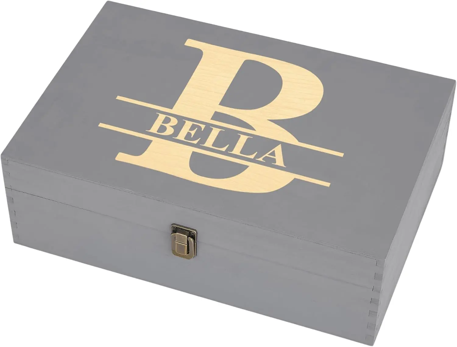Personalized Wooden Keepsake Box – Custom Engraved Split Monogram Memory Box with Name & Date, Elegant Storage Chest Gift for Special Occasions