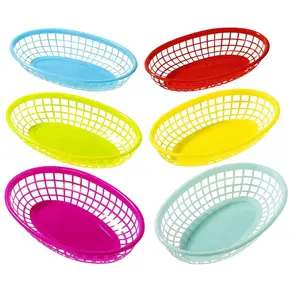 Talking Tables 6 Pack Reusable Plastic Colourful Food Baskets for Hotdogs, Burgers, Fries, Sweets, Crisps, Snacks ,Movie Nights, Kids Birthday Party Picnics, Tropical BBQ, Summer Garden Festival