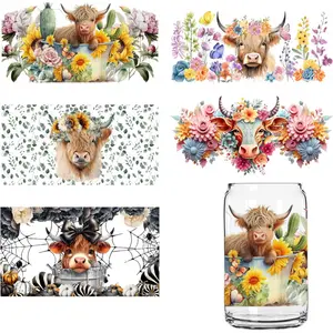5 Sheets Cow 3D Transfer Sticker Cow DTF Cup Wraps Stickers Waterproof Rub on Transfers Decal for Crafts Glass Mug