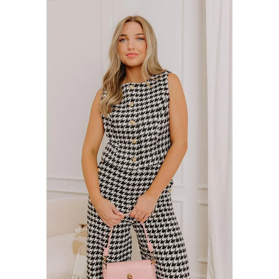 Manhattan Socialite Houndstooth Woven Vest Top