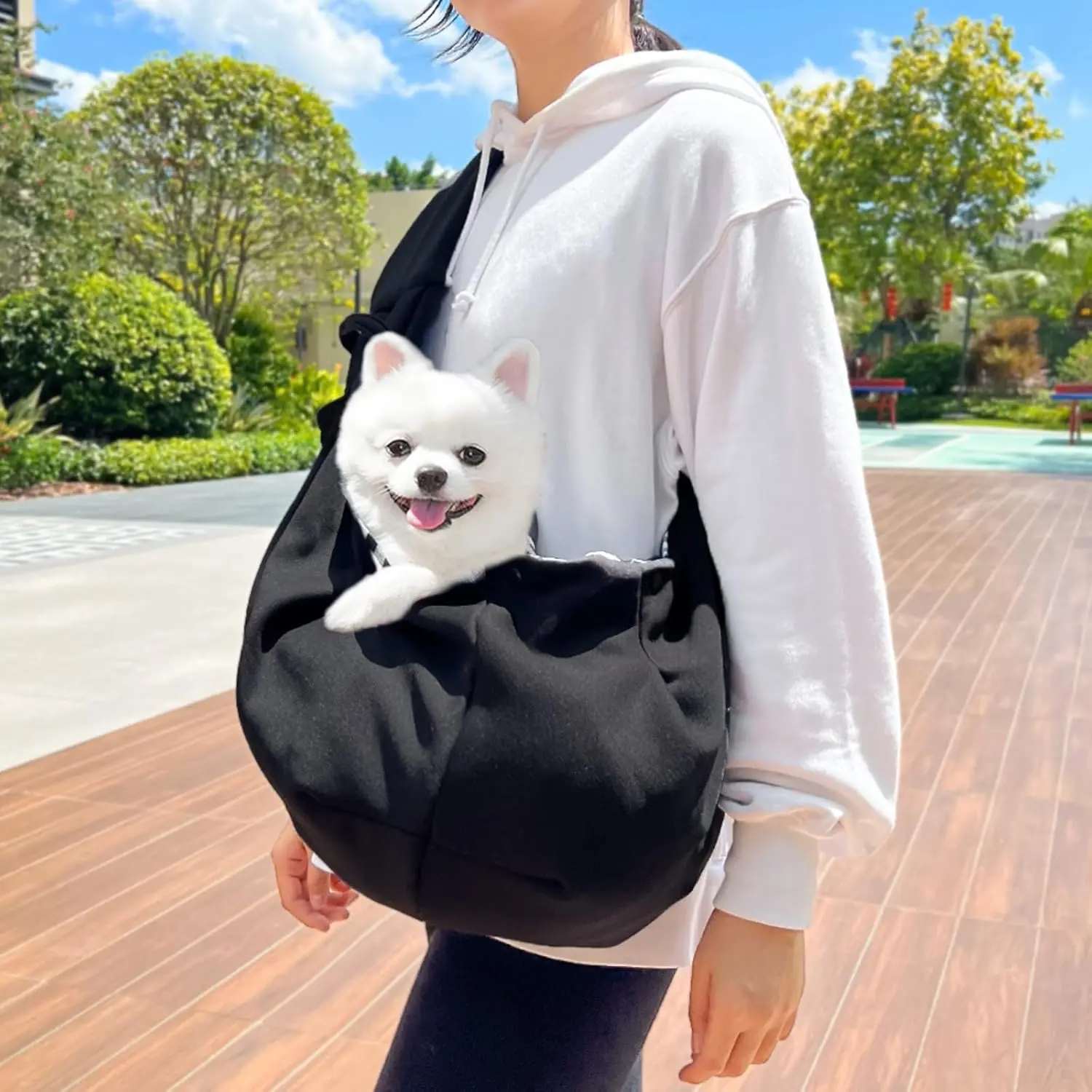 Pet Sling Carrier Bag for Dogs & Cats (Up to 15 lbs) - Hands-Free Design, Soft & Breathable Cotton Fabric, Padded Strap with Button, Buckle & Hook, Reversible, All Seasons, Built-in Pocket, Ideal for Walking & Travel, Soft And Breathable