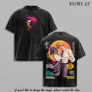 Chainsaw Man Denji x Reze Shirt | Bomb Girl Dangerous Romance Anime Tee | Explosive Love Manga Art | Vintage Washed Oversized Streetwear