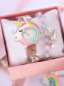 Kids Unicorn Saturn Rainbow Meteor Silicone Fashion Watch Set, Cute Cartoon Design, Best Birthday Gift for Children, Daily Wear Jewelry