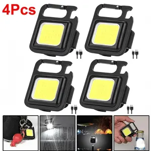 [4 Pcs] Mini LED Flashlight Work Lamp Torch USB Rechargeable Keychain Light Portable ,Emergency ,Outdoor ,Multifunctional ,Compact