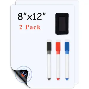 Magnetic Fridge White Board Paper 8" x 12" 2 Pack Small Dry Erase Board Sheet for Kitchen Organizer Planner, Refrigerator Whiteboard for Family To-do List, Includes Markers and Eraser