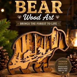 Baby Bear Wooden Decor, Cute Handmade Wood Ornament for Decoration