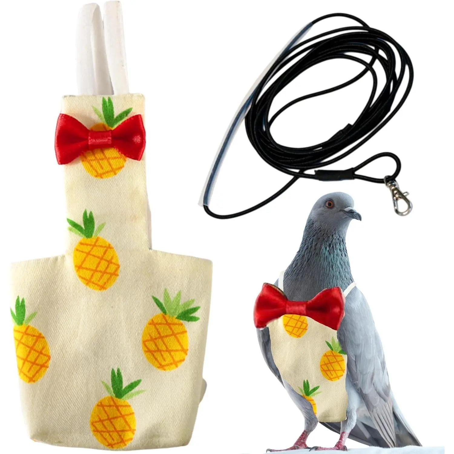 Birds Pigeon Diaper Pants Harness and Leash, Bird Diapers for Pigeons and Leash Harness, Diapers for Birds Cockatiel Parrot, Parakeet Diaper, Pigeon Pants, Parrot Clothes for Bird (XL-Pineapple)