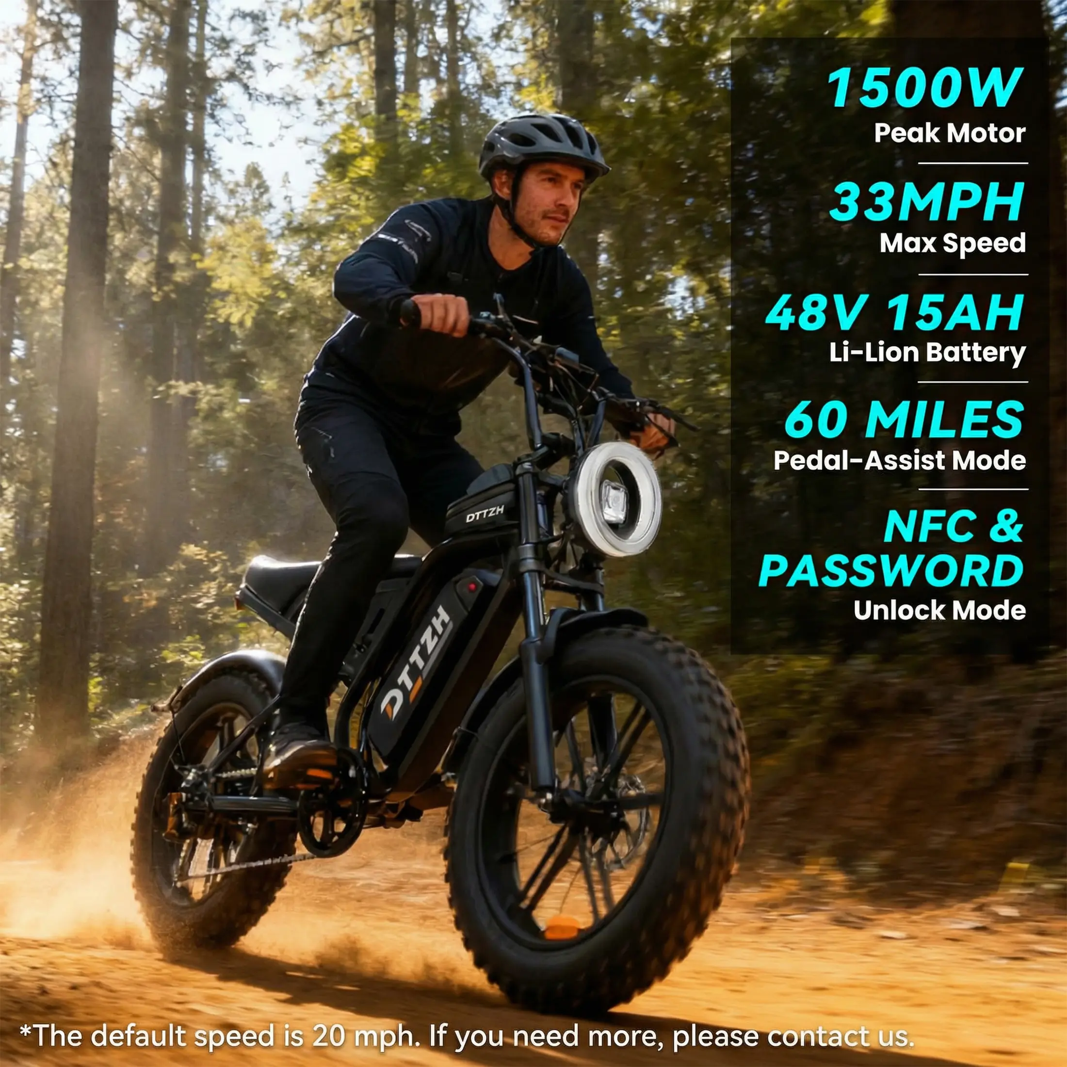 【DTTZH】 Adult 1500W Fat Tire Electric Bike - 48V 15AH Removable Battery, 33MPH Top Speed, 40-60 Mi Range, Dual Suspension, LED Headlight, Off-Road Mountain & City Commuter for E-Bike Lifestyle