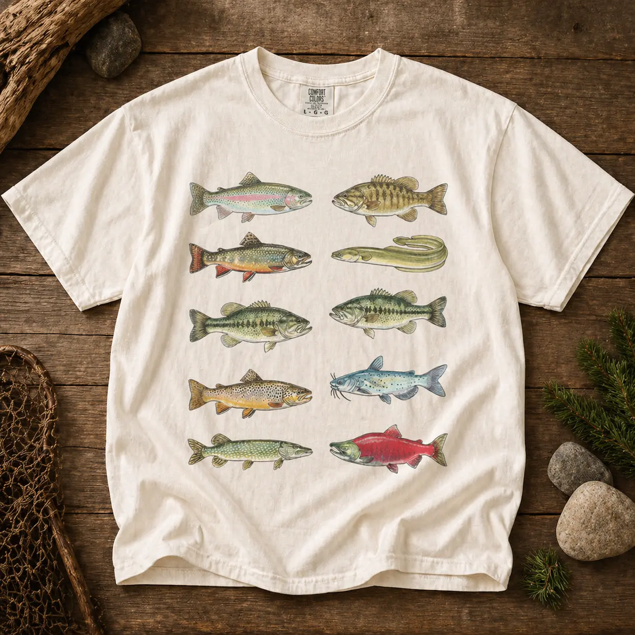Comfort Colors river trout shirt vintage fishing graphic retro y2k fish tee outdoor aesthetic angler unisex mens womens t-shirts