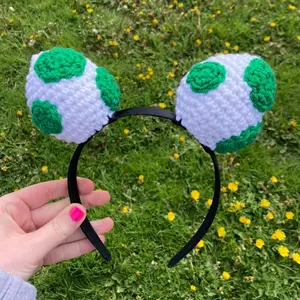 Crochet Dinosaur Egg Headband - Green and White Design, Perfect for Parties and Events