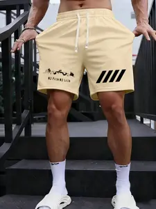 Men's Casual Weightlifting Letter Pattern Shorts, Classic Loose Fit Gym Shorts, Dual Open Pockets Drawstring Waist, Comfortable Sportswear, Letter Print Shorts