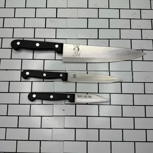 Crazy housewife 3 piece laser engraved kitchen knife set with sheath