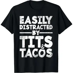 Humorous Cotton T Shirt Gift for Men Featuring Tits and Tacos Theme