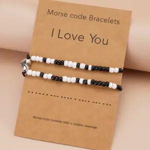 Morse Code Bracelets I Love You Long Distance Relationship Matching Bracelets with Hidden Message for Boyfriend Magnetic Nylon
