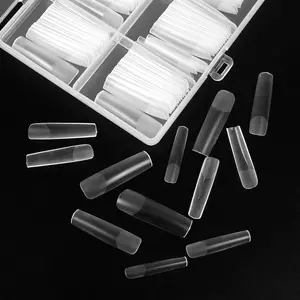 240 Pcs Square Clear Extra Long No C Curve Nail Tips, XXL Tapered Square Full Cover Matte Design Long Press on Nail Tips Traceless for Acrylic Nails Salon