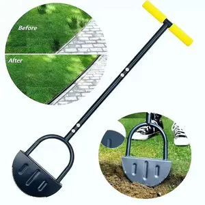 Lawn Edging Spade for Grass Beautification, Manual Half-Moon Tool with Handle, Serrated Handheld Lawn Edger for Yard Care, Portable