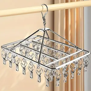 PrimPick Heavy-duty stainless steel clothesline with 20 clips, a space-saving indoor and outdoor clothes drying rack, easy to clean and rust-proof, with hooks, compact laundry organizer, Home Organizer