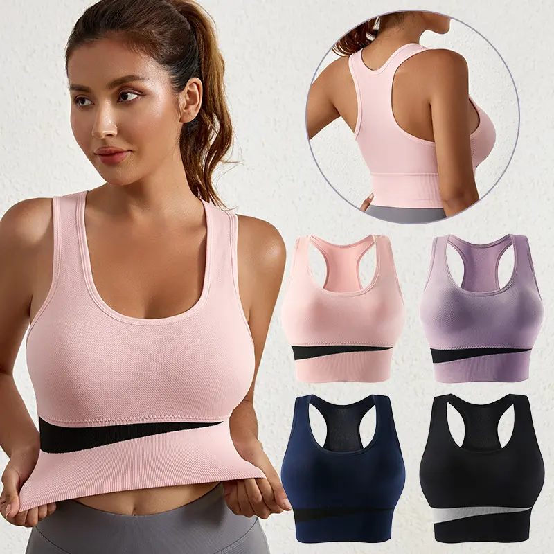Women's Seamless Wirefree Racerback Sports Bra - Shockproof, Quick-Dry, Everyday Bras for Yoga, Gym (Spring Glowup Shop Style), Racerback Everyday Bras