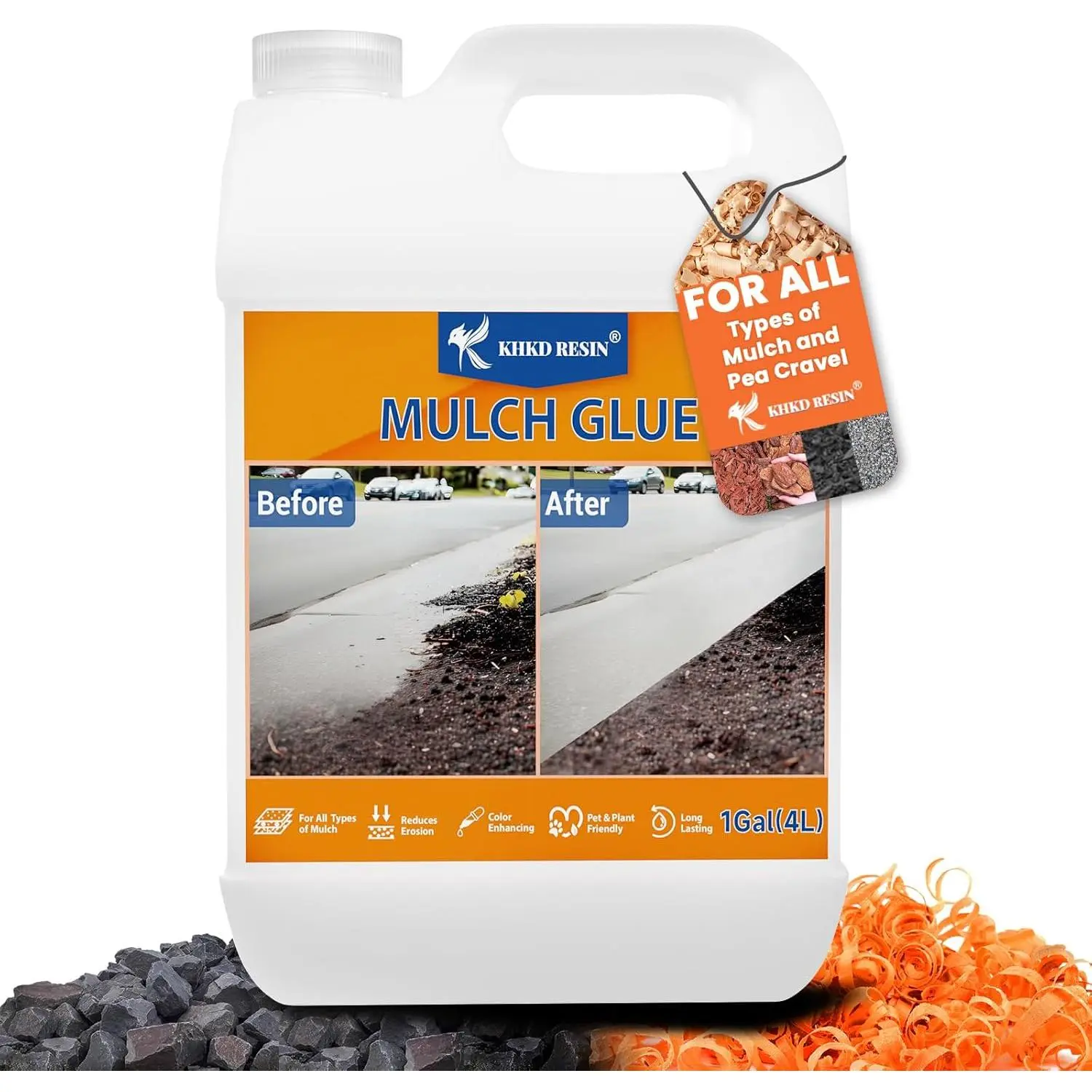 Mulch Glue for Landscaping, 1 Gallon Rock Glue, Pea Gravel Binder Stabilizer, Bond Lock Mulch, Rock Lock, Safe Landscape Adhsive for Lawn,, Border