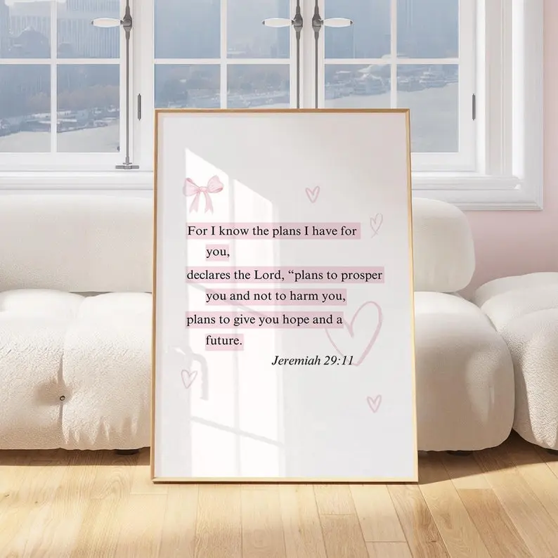 Jeremiah 29:11 Wall Art (Pink, Purple, Green) Christian Decor, Girly Bible Verse Poster