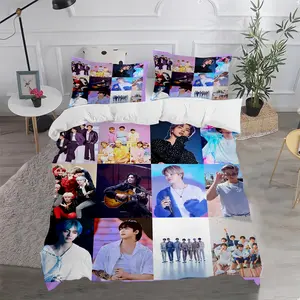 Bedding sets, Soft bedding sets, featuring collage patterns of idol group members, made of microfiber fabric, for bedroom décor, student dorm rooms, fan-made rooms. Suitable for all seasons and machine washable