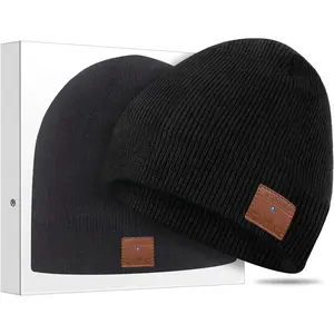 Bluetooth Beanie, Double-Layer Wool Lining Bluetooth Hat Beanie for Men/Women/Teens/Family, 20hrs Playing, Gift Packaging for Christmas Stocking Stuffers Thanksgiving (001-Black)