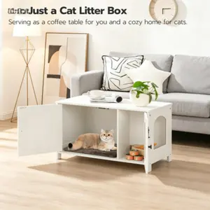 Cat Litter Box Enclosure with Removable Divider, Large Hidden Litter Box Furniture, Wooden Cat House & End Side Table, 31" L x 17.5" W x 19.7" H, White WT03MW01G2