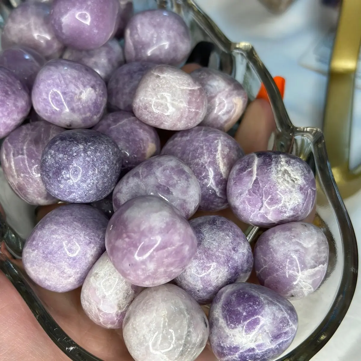 Natural lepidolite pocket stone