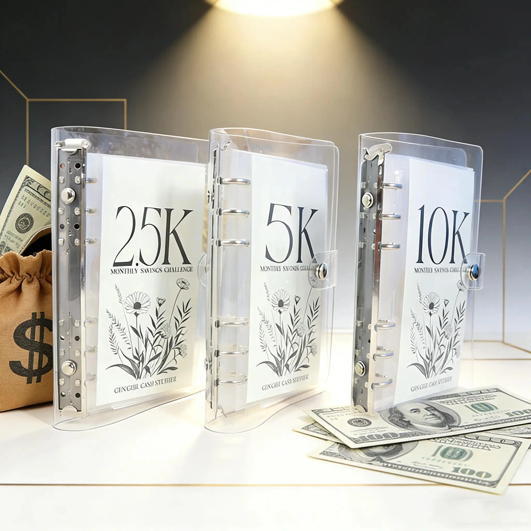 A6 12-Month Money Saving Binder, 10K / 5K / 2.5K Savings Challenge Book, Cash Envelope Budget Planner for Home and Office Use