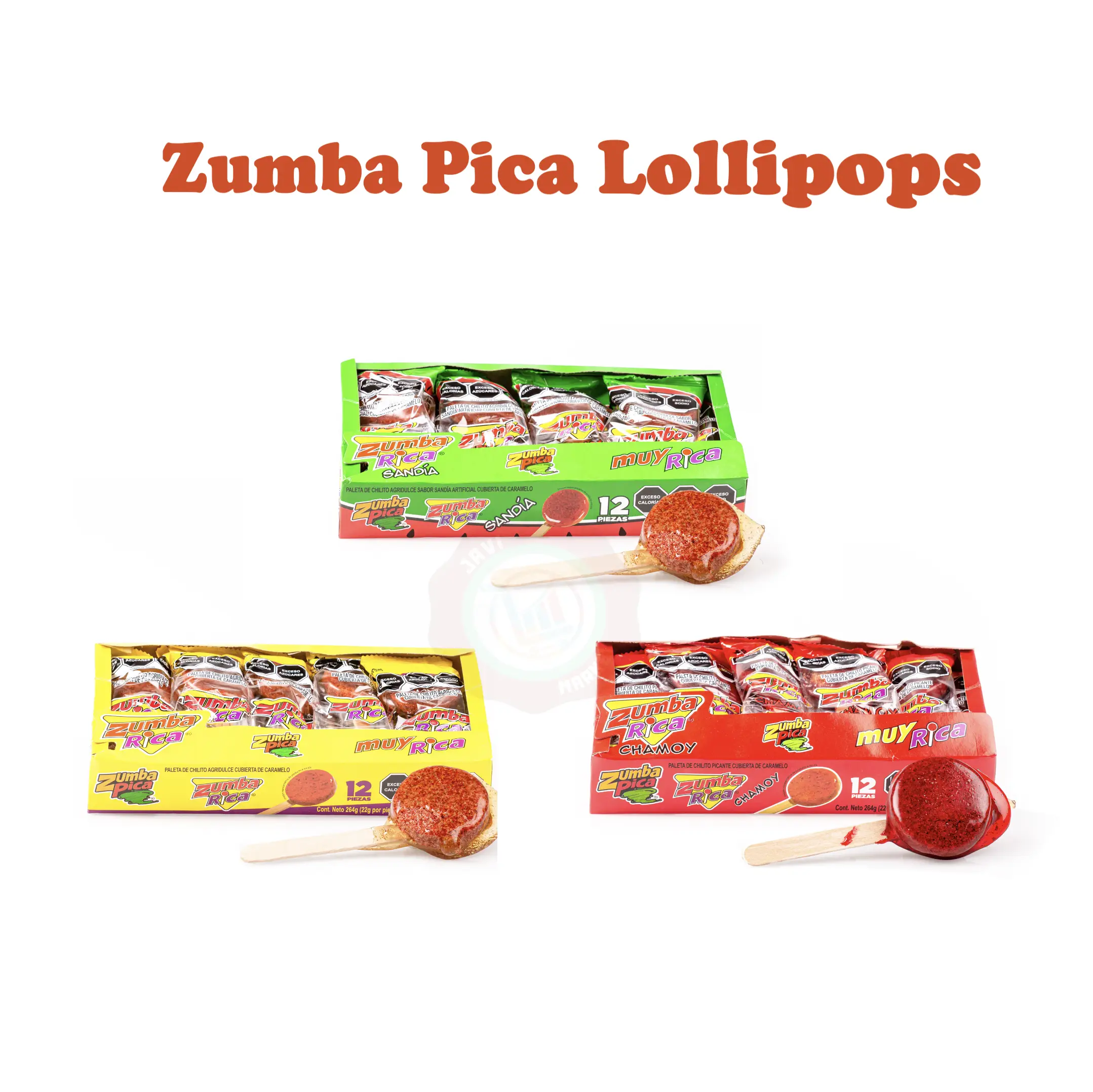 Zumba Pica Zumba Rica Lollipops candy Paleta Chamoy Watermelon and Original Flavor 12 Pieces