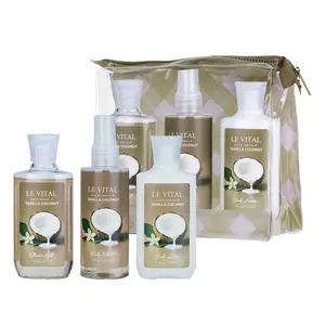 Mother's Day Gift-Vital Luxury Vanilla Coconut  Bath &Body mini gift set- 3oz Shower Gel, 3oz Body Lotion, 3oz Body Mist |long lasting scent   on-the-go fragrance & cleansing kit | | Ideal Gift for Mom, Wife, Sister & Girlfriend