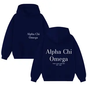 How Lucky Are We Aesthetic Greek Hooded Sweatshirt -Simple Navy Sorority Hoodie, Big and Little Gift, Custom Sorority Hoodie, Aesthetic Greek Hooded Sweatshirt,, Sorority Apparel Womenswear