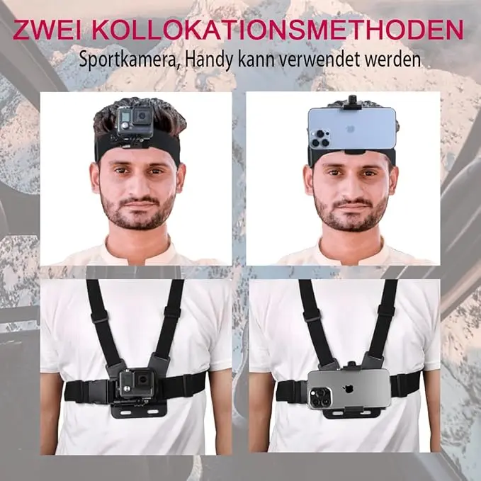 Mobile Phone Head Strap & Chest Camera Mount Fusion Kit, Hands-Free Stabilizer Cellphone Accessory, Lightweight Durable, 4-7" Phone Mounted Fit, Includes Wrench, Ideal for Life-Record Shots & POV View, Universal Compatibility