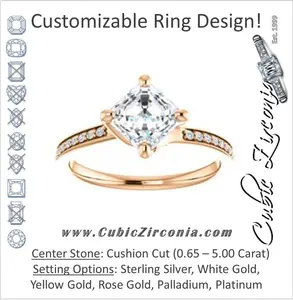 Cubic Zirconia Engagement Ring- The Valeria (Customizable Kite-setting Cushion Cut Center featuring Thin Pavé Band)