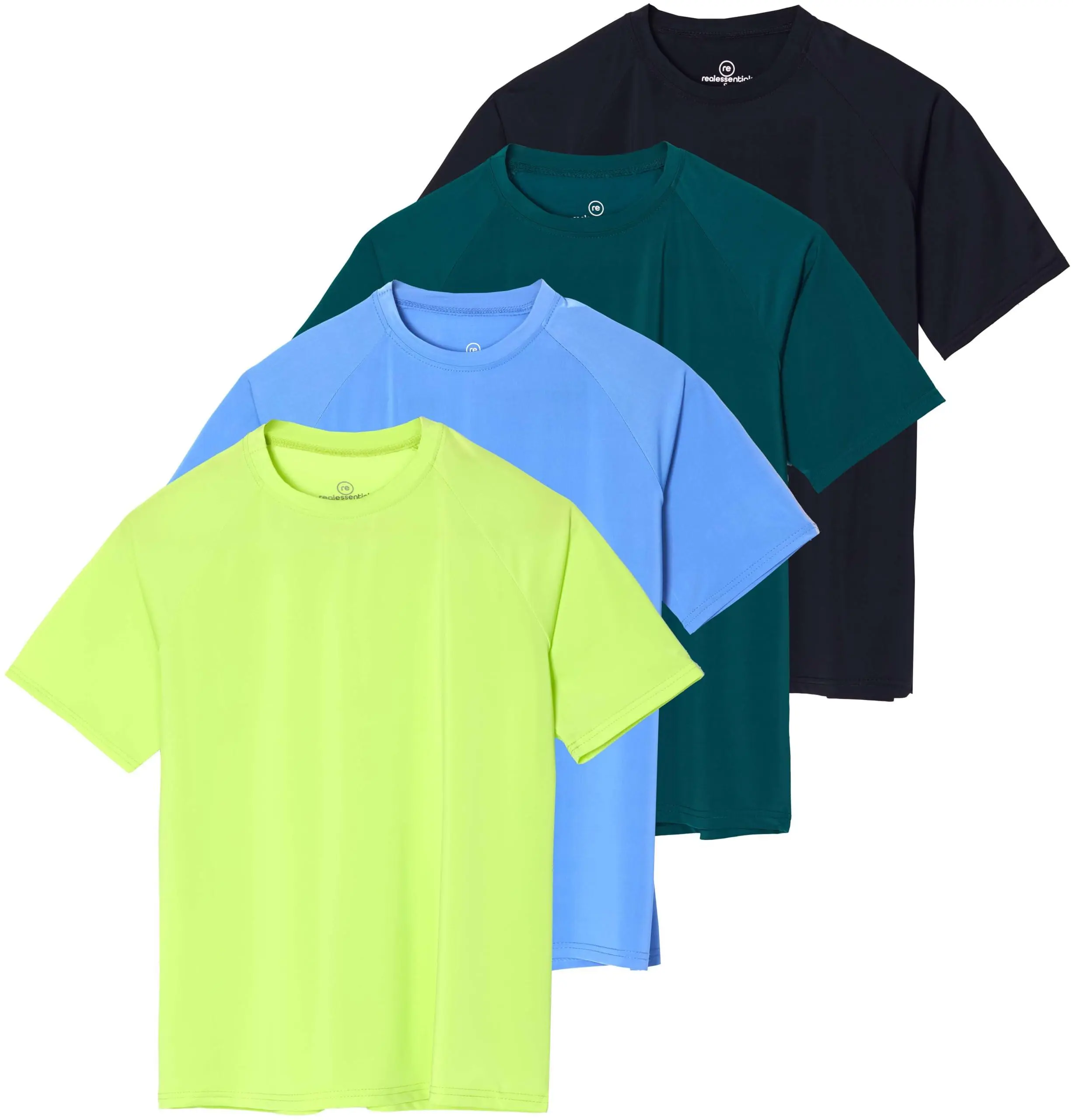 Real Essentials 4 Pack: Women's UPF Short Sleeved Active Rashguard & UV Sun Protection Swimsuit Top (Availabe in Plus Size)
