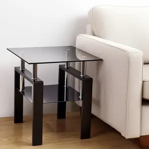 360 stand Glass & Metal Square End Table with Shelf, 360-Degree Rotatable, 20.48x17.72x17.72 in (glass&metal construction, shelf included), Nightstand Table, Modern Accent Tables