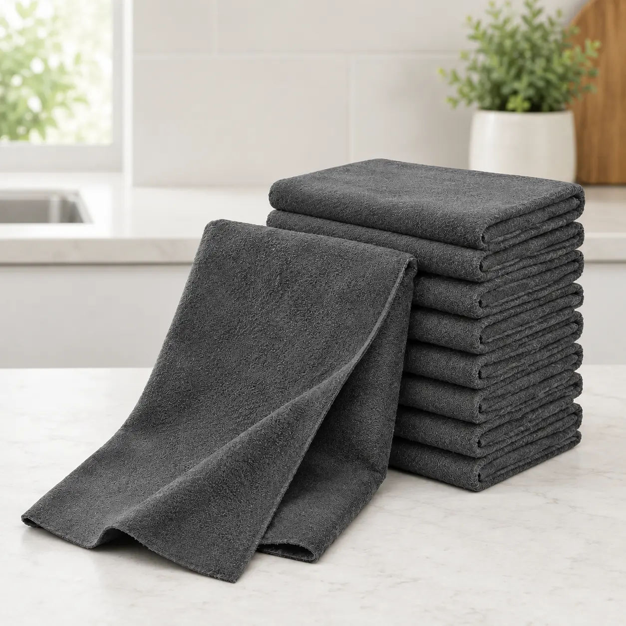 10-Pack Rectangular Dark Gray Soft Microfiber Cleaner Cloths Set, 20x30 cm Standard Lint-Free Streak-Free Scratch-Safe Fast-Absorbing Reusable Quick-Drying Indoor Cloths for Household Kitchen, Car Detailing