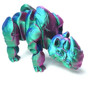 3D printed rhinoceros model toys, flexible joint animal doll statues, home and office desk decorations, holiday surprise gifts Decorative Ornaments