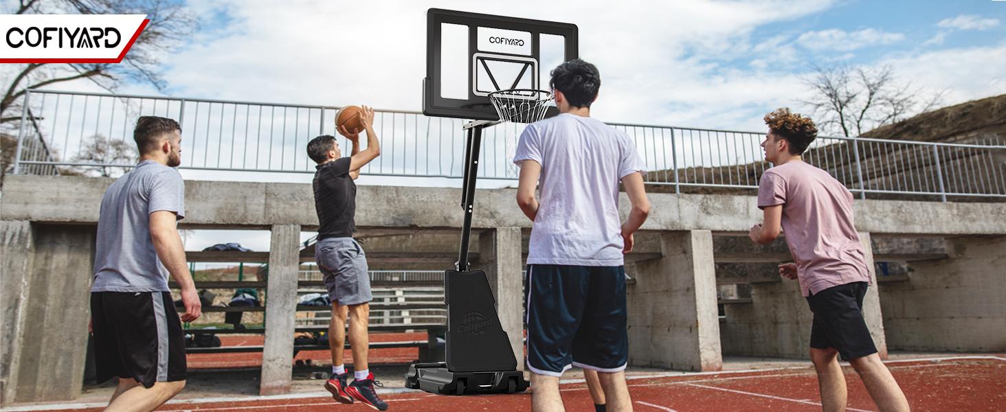 COFIYARD Enhanced version Basketball Hoop Outdoor with 44 Inch Shatterproof Backboard, 5.25-10FT Height Portable Basketball Hoop with Sandbag, Adjustable Basketball Goal System
