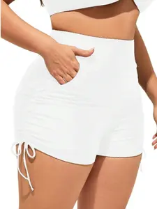 Women's Plus Size Bikini Bottom Side Drawstring Sexy High Waist Full Coverage Swimsuit Bottoms with Pockets