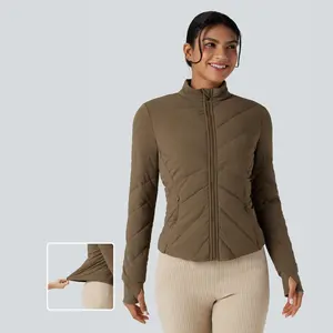 Halara Stand Collar Long Sleeve Thumb Hole Casual Padded Jacket with Pockets