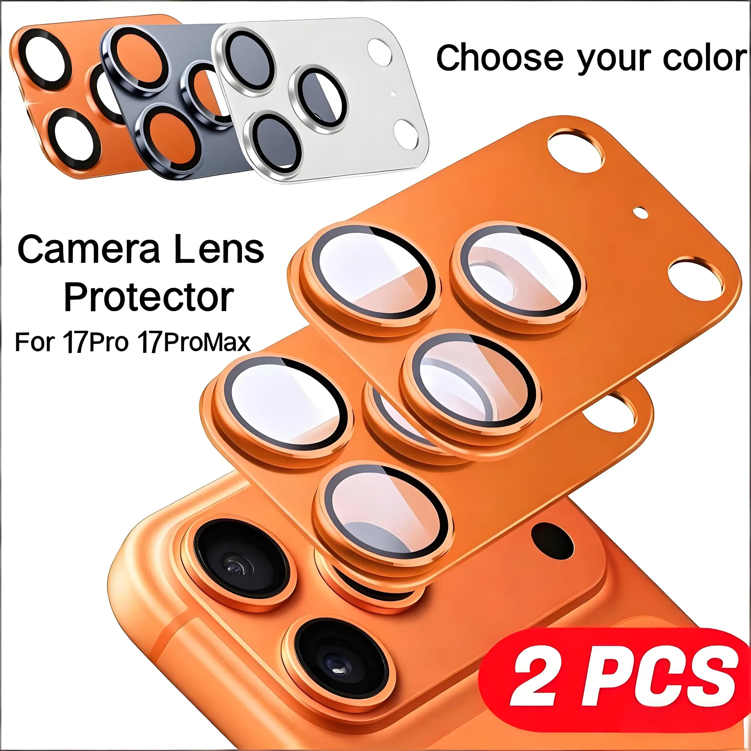 2pcs Camera Lens Protector for iPhone 17 Pro/17 Pro Max, Metal Camera Ring Protect Your Phone, Anti Scratch, Easy Installation, Case Friendly, Tempered Lens Protector