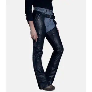 Women's Black Leather Chaps with Zipper Pockets