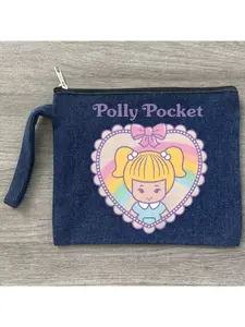 Kawaii Polly Pocket Sublimation Blank Denim Makeup Bags Zipper Pouch Pencil Case Blank Craft Bags Denim Cosmetic Pouch For