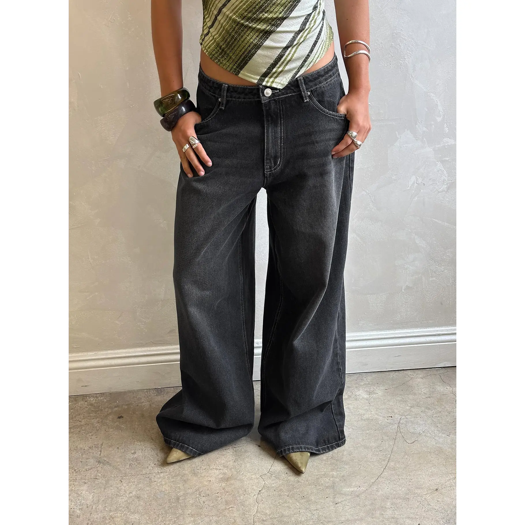 Naylor Wide Leg Jeans Grey Wash Petite