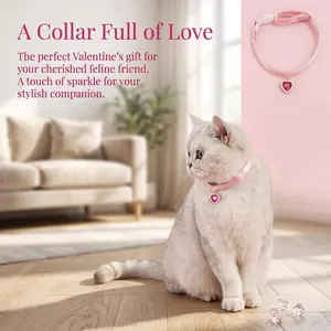 Adjustable Durable Shiny Heart Collar for Small to Medium Cats, Valentine's Day Cat Collar with Heart Pendant, Cute Pet Accessory