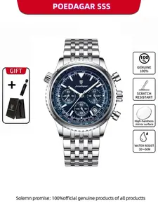 Poedagar Fashion Sports Men's Watches Waterproof Dwartproof Luminous Chronograph Date Man's Watch Stainless Steel Wristwatch Stainless Steel Quartz Luxury Men's Wrist Watch