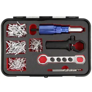 Rivet Gun Adapter Kit,Professional Riveting Insert Nut Hand Tool Kit,2.4/3.2/4.0/4.8mm Diameter Rivet Head, Aluminum Housing, Fit for Cordless Drill,Sheet Metal Work
