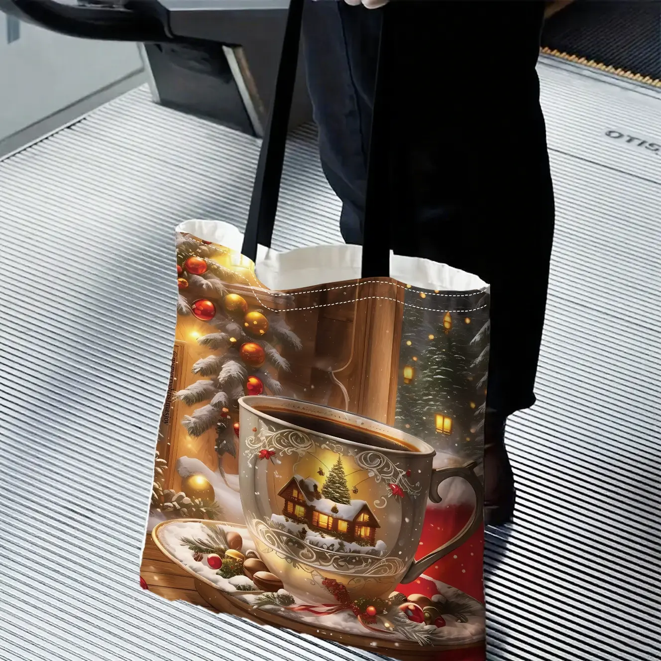 Christmas Element Pattern Shoulder Bag, Crossbody Tote Bag, Perfect for Shopping, Daily Use, Holiday Gift, High Quality, Women's Handbag